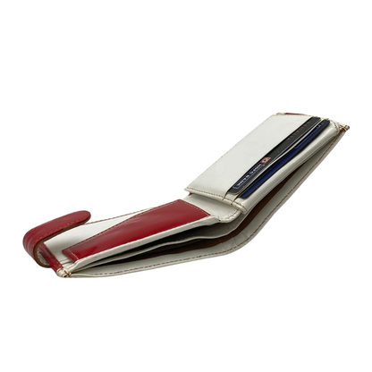 Men's Waterproof Bifold Leather Wallet with ID Window & Card Slots (White & Red Edition) #1020CL [PATTI]