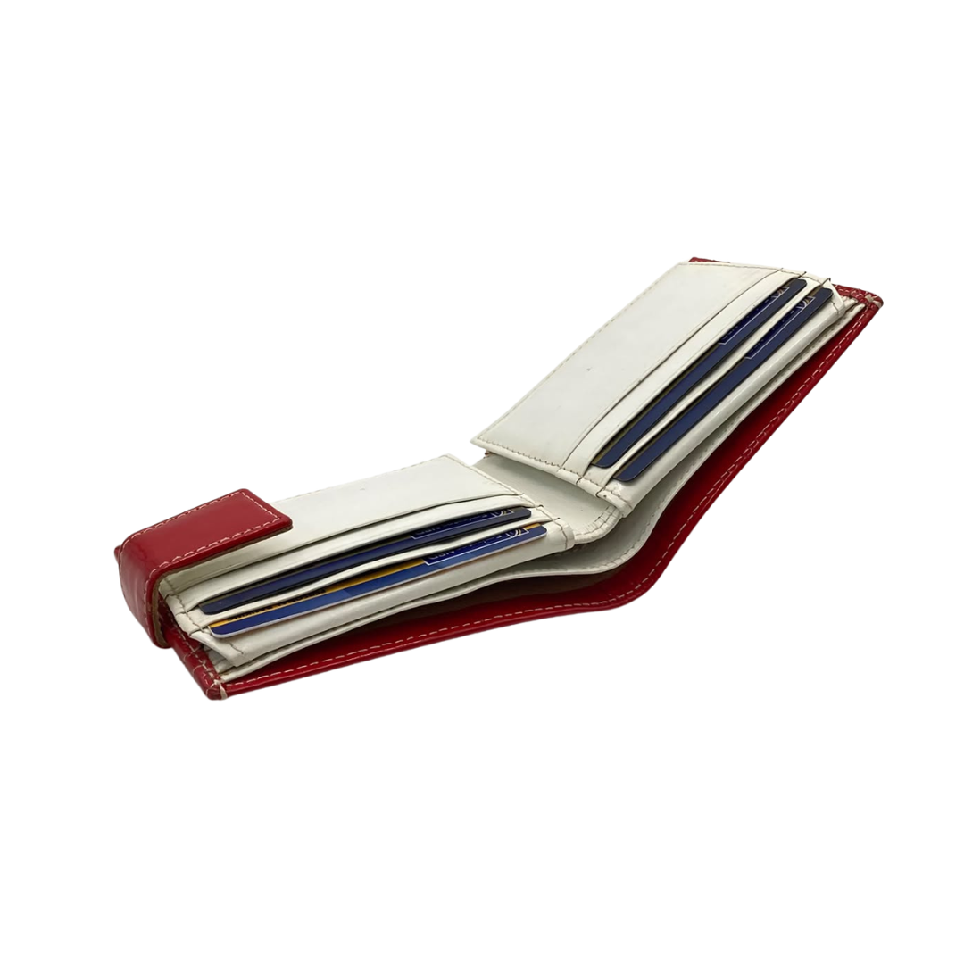 Men's Waterproof Bifold Leather Wallet with ID Window & Card Slots (White & Red Edition) #1729A [D.L.]