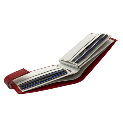 Men's Waterproof Bifold Leather Wallet with ID Window & Card Slots (White & Red Edition) #1020AL [PLAIN]
