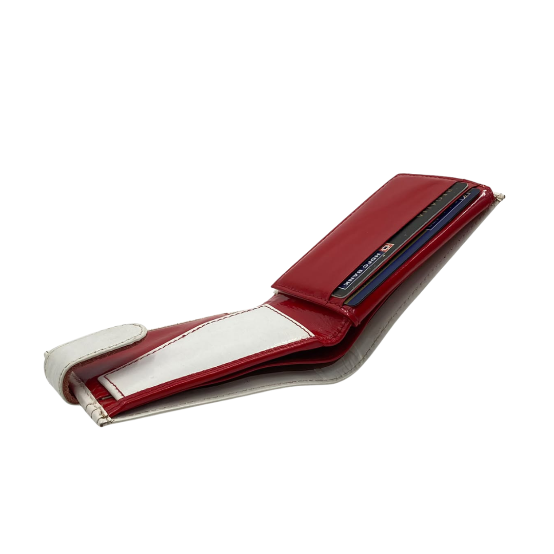 Men's Waterproof Bifold Leather Wallet with ID Window & Card Slots (White & Red Edition) #1020CL [D.L.]