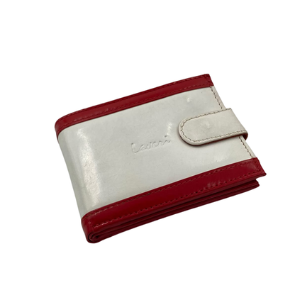 Men's Waterproof Bifold Leather Wallet with ID Window & Card Slots (White & Red Edition) #983CL [PATTI]