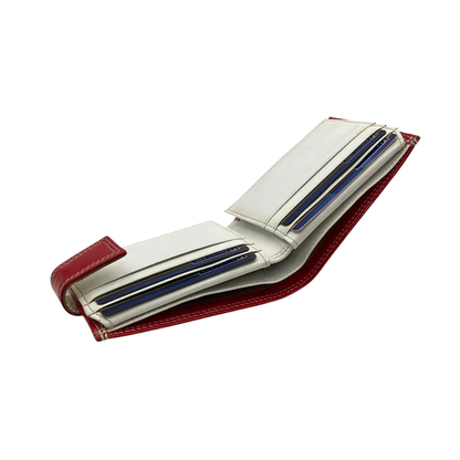 Men's Waterproof Bifold Leather Wallet with ID Window & Card Slots (White & Red Edition) #1729A [PLAIN]