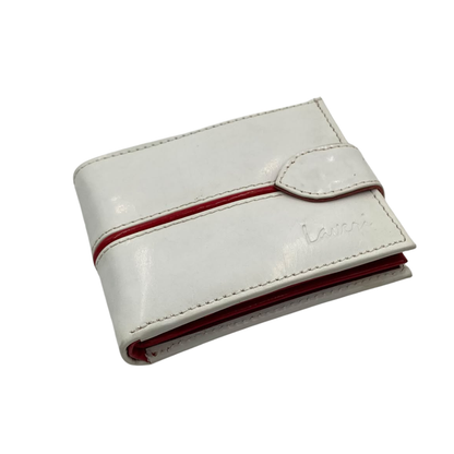 Men's Waterproof Bifold Leather Wallet with ID Window & Card Slots (White & Red Edition) #892AL [C.L.]