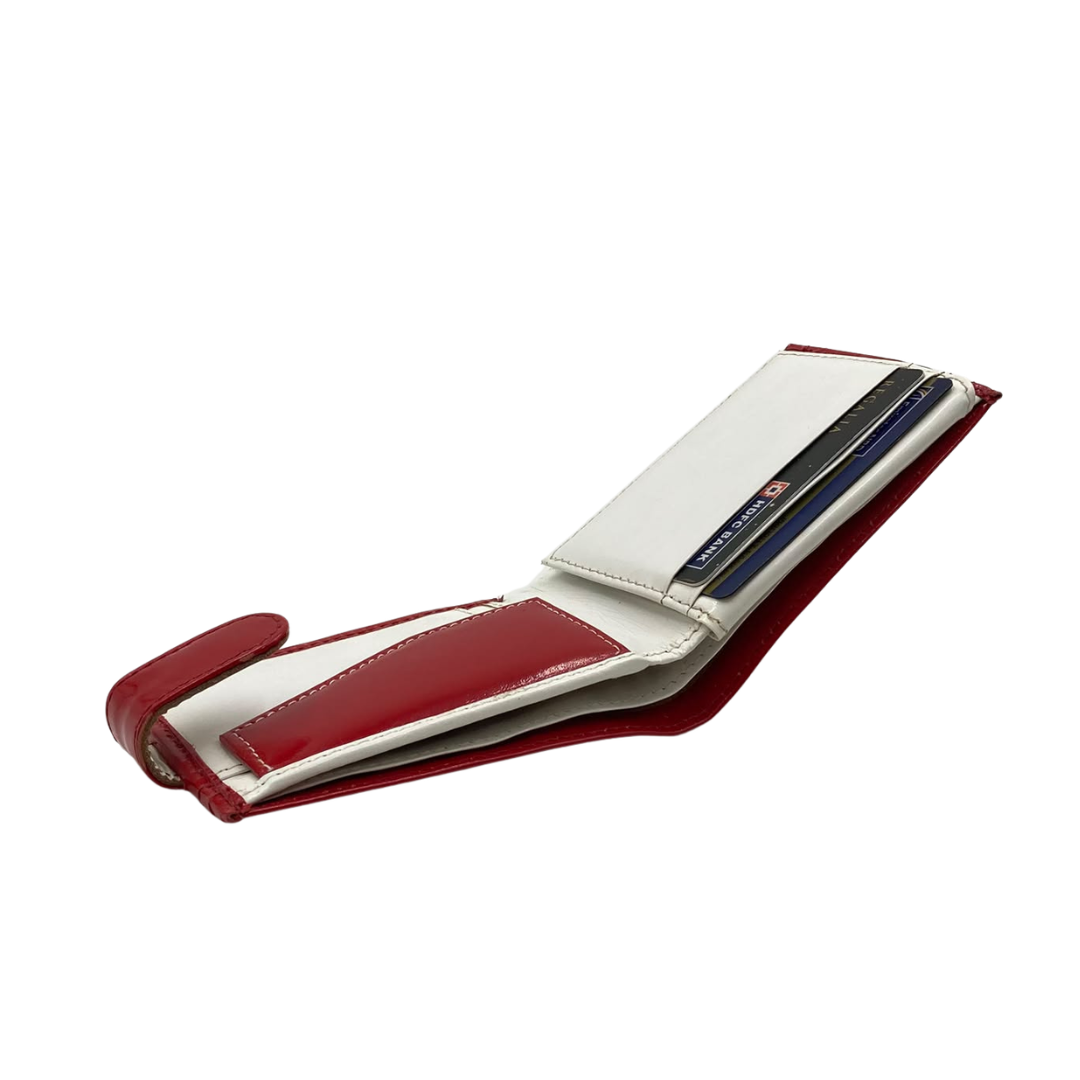 Men's Waterproof Bifold Leather Wallet with ID Window & Card Slots (White & Red Edition) #1020CL [D.L.]