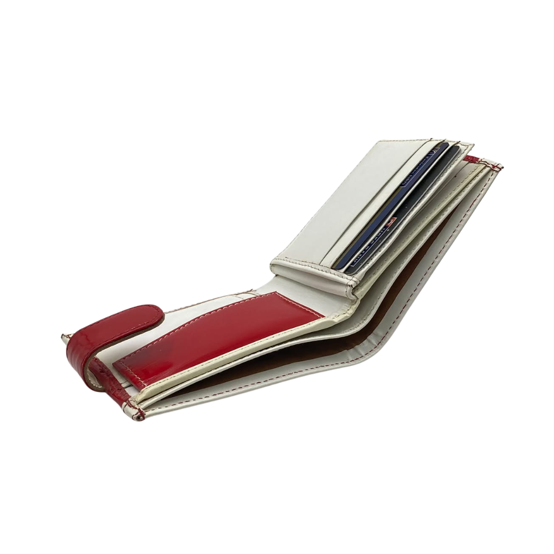Men's Waterproof Bifold Leather Wallet with ID Window & Card Slots (White & Red Edition) #1728CL [PATTI]