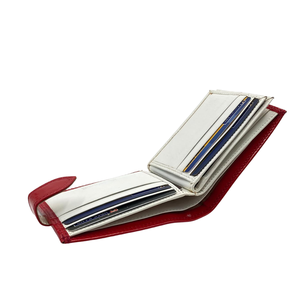 Men's Waterproof Bifold Leather Wallet with ID Window & Card Slots (White & Red Edition) #892AL [PLAIN]