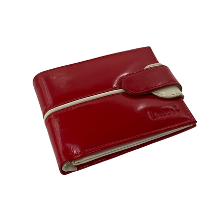 Men's Waterproof Bifold Leather Wallet with ID Window & Card Slots (White & Red Edition) #1887CL [C.L.]