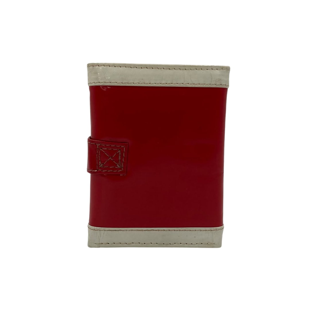 Men's Waterproof Bifold Leather Wallet with ID Window & Card Slots (White & Red Edition) #1125 [PATTI]