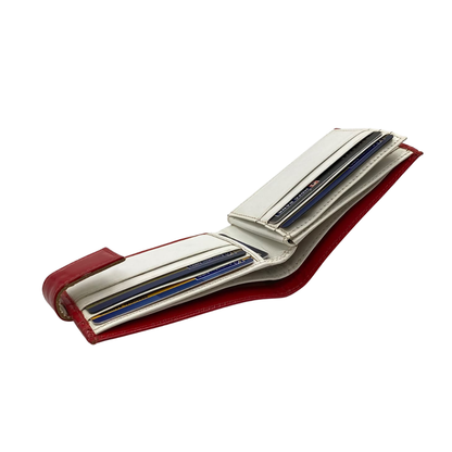 Men's Waterproof Bifold Leather Wallet with ID Window & Card Slots (White & Red Edition) #1020AL [D.L.]