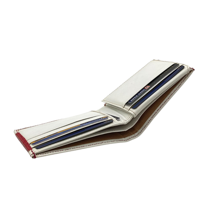Men's Waterproof Bifold Leather Wallet with ID Window & Card Slots (White & Red Edition) #1020B [PATTI]