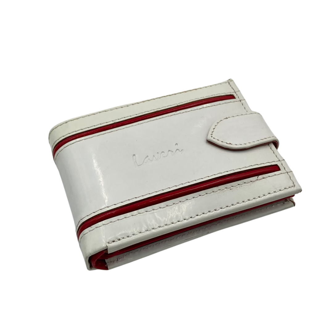 Men's Waterproof Bifold Leather Wallet with ID Window & Card Slots (White & Red Edition) #892AL [D.L.]