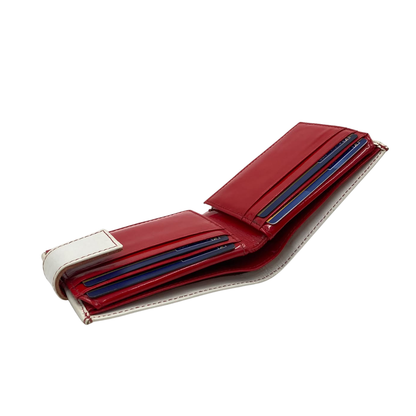 Men's Waterproof Bifold Leather Wallet with ID Window & Card Slots (White & Red Edition) #1729A [C.L.]