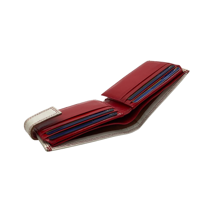 Men's Waterproof Bifold Leather Wallet with ID Window & Card Slots (White & Red Edition) #1729A [PLAIN]