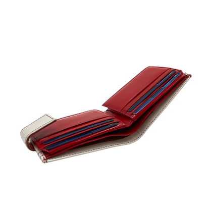 Men's Waterproof Bifold Leather Wallet with ID Window & Card Slots (White & Red Edition) #1729A [D.L.]
