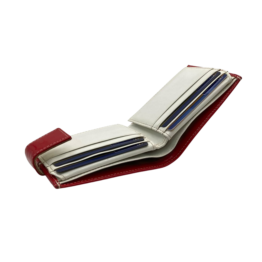 Men's Waterproof Bifold Leather Wallet with ID Window & Card Slots (White & Red Edition) #1729A [C.L.]