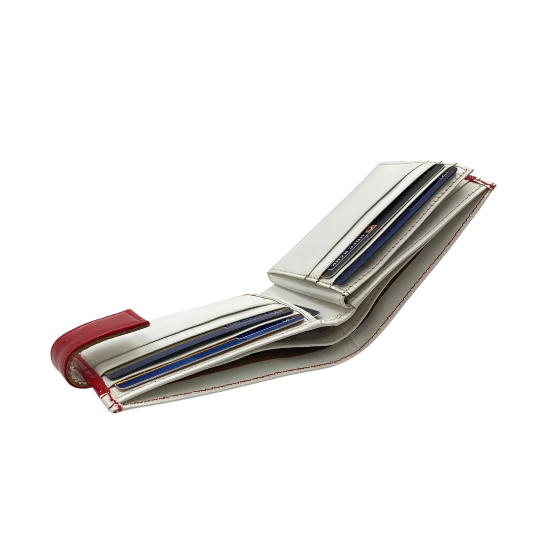 Men's Waterproof Bifold Leather Wallet with ID Window & Card Slots (White & Red Edition) #1020AL [PATTI]