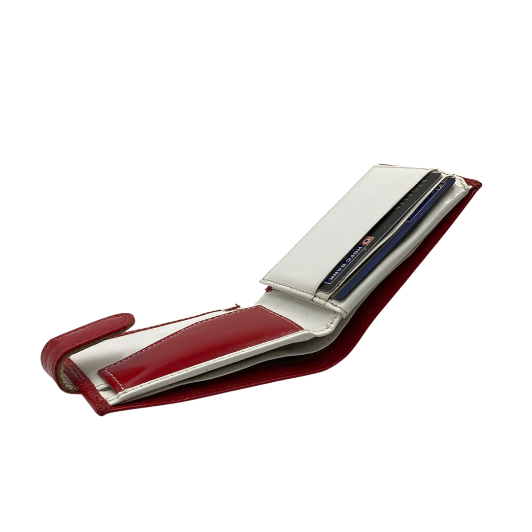 Men's Waterproof Bifold Leather Wallet with ID Window & Card Slots (White & Red Edition) #1020CL [PLAIN]