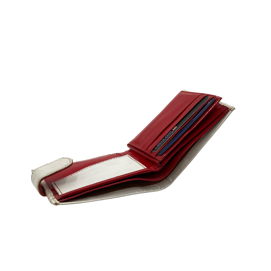 Men's Waterproof Bifold Leather Wallet with ID Window & Card Slots (White & Red Edition) #1728CL [D.L.]
