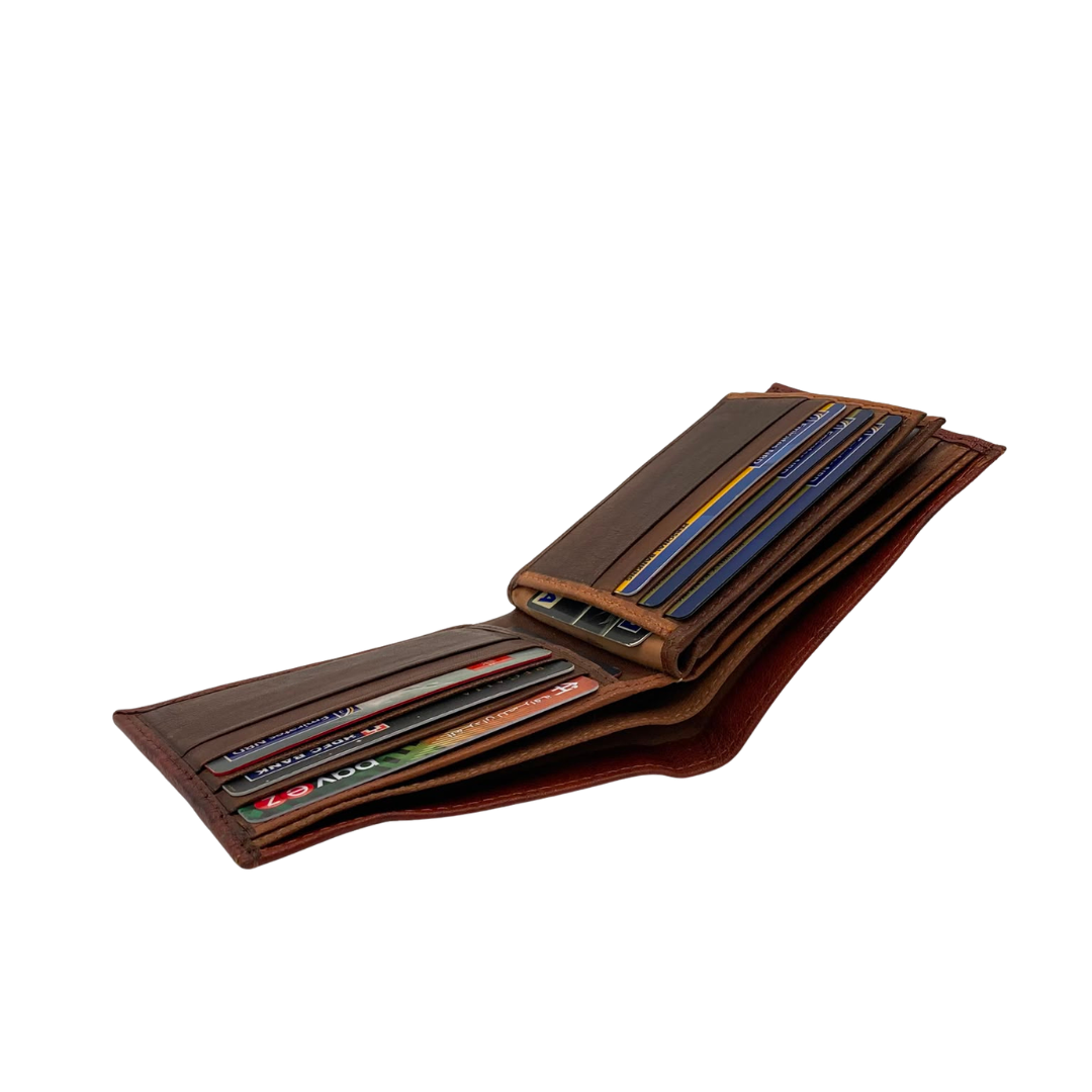 Mens Genuine Leather Mens wallet Leather Lined Bi fold Wallet For Men # 983A