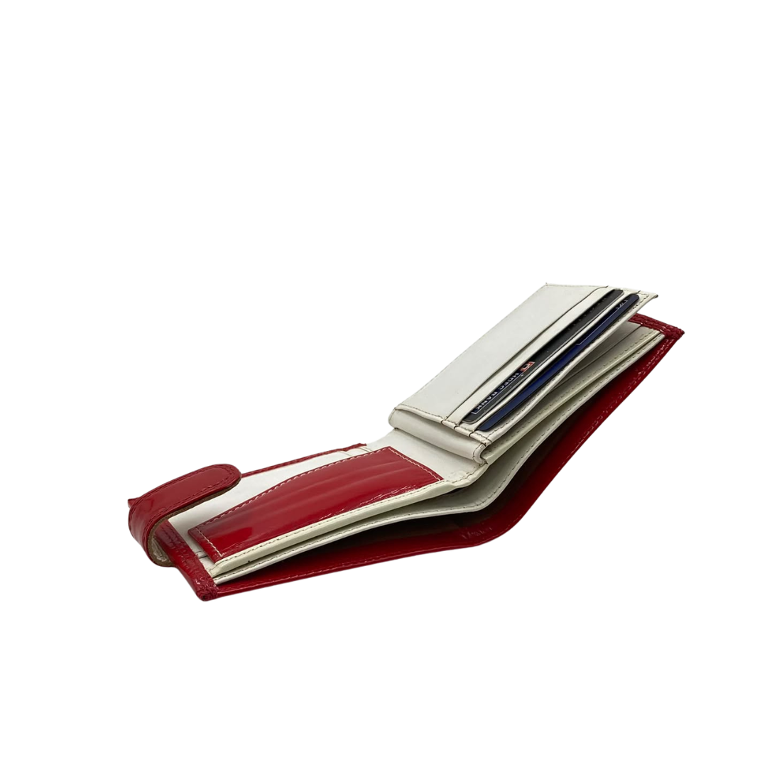 Men's Waterproof Bifold Leather Wallet with ID Window & Card Slots (White & Red Edition) #1728CL [PLAIN]