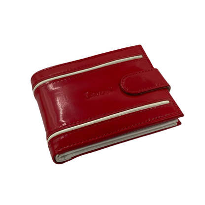 Men's Waterproof Bifold Leather Wallet with ID Window & Card Slots (White & Red Edition) #983CL [D.L.]