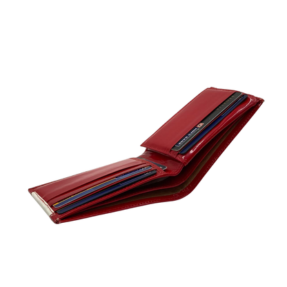 Men's Waterproof Bifold Leather Wallet with ID Window & Card Slots (White & Red Edition) #1020B [PATTI]
