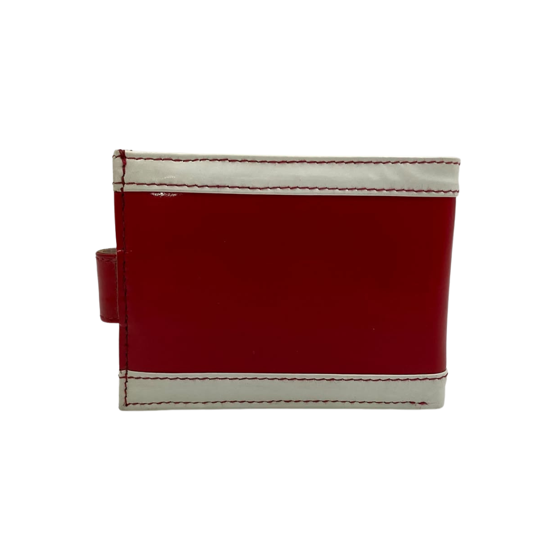 Men's Waterproof Bifold Leather Wallet with ID Window & Card Slots (White & Red Edition) #1728CL [PATTI]