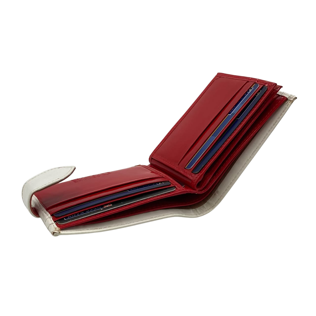 Men's Waterproof Bifold Leather Wallet with ID Window & Card Slots (White & Red Edition) #892AL [D.L.]
