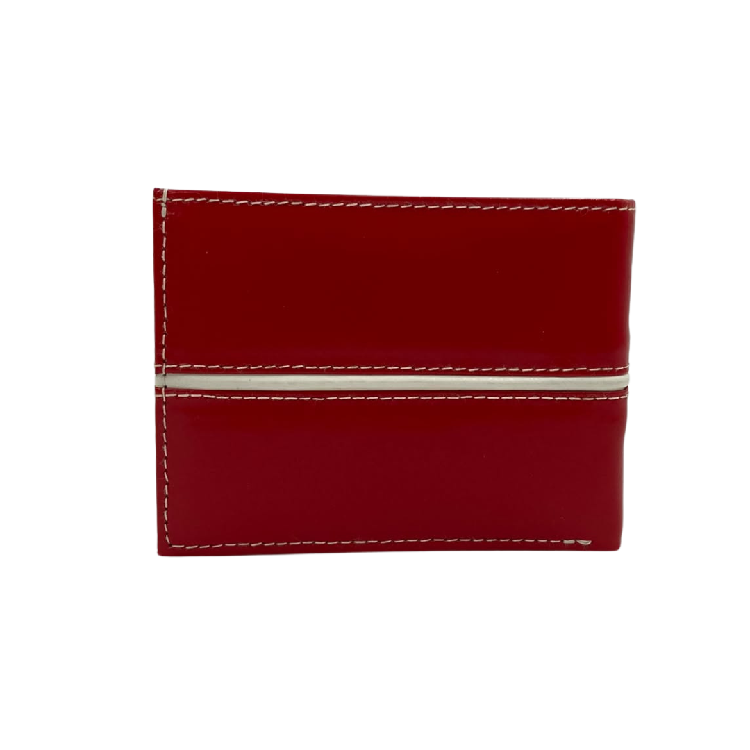Men's Waterproof Bifold Leather Wallet with ID Window & Card Slots (White & Red Edition) #1728 [C.L.]