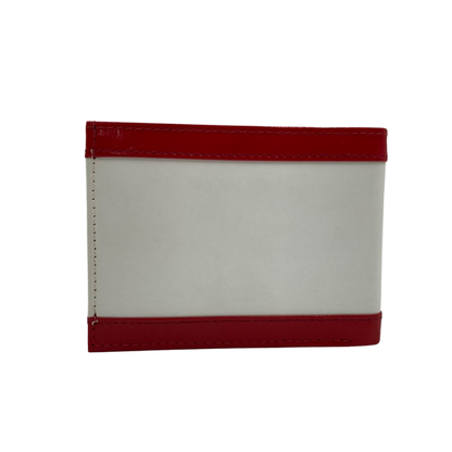 Men's Waterproof Bifold Leather Wallet with ID Window & Card Slots (White & Red Edition) #803 [PATTI]