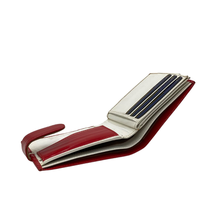 Men's Waterproof Bifold Leather Wallet with ID Window & Card Slots (White & Red Edition) #1887CL [C.L.]