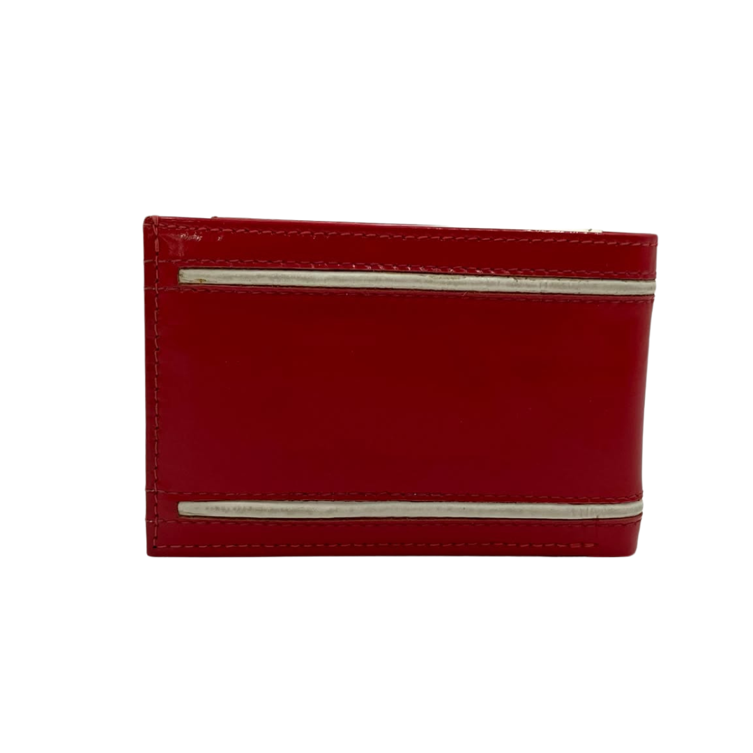 Men's Waterproof Bifold Leather Wallet with ID Window & Card Slots (White & Red Edition) #1020B [D.L.]