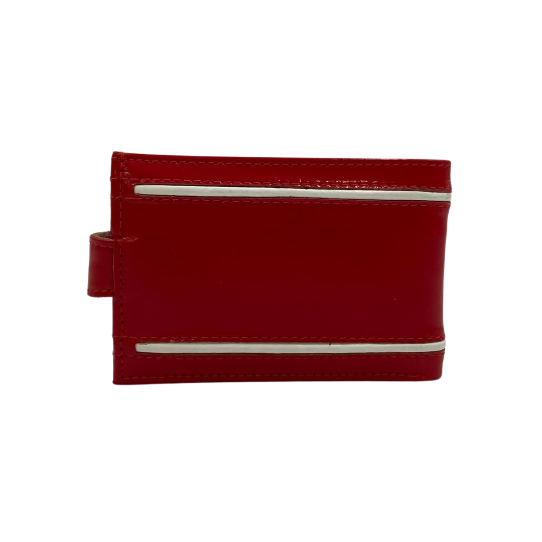 Men's Waterproof Bifold Leather Wallet with ID Window & Card Slots (White & Red Edition) #1020AL [D.L.]