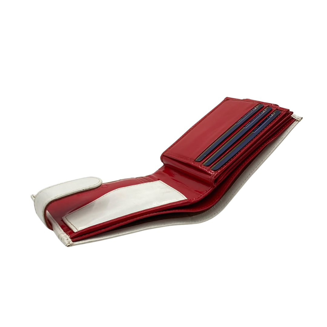 Men's Waterproof Bifold Leather Wallet with ID Window & Card Slots (White & Red Edition) #1887CL [D.L.]