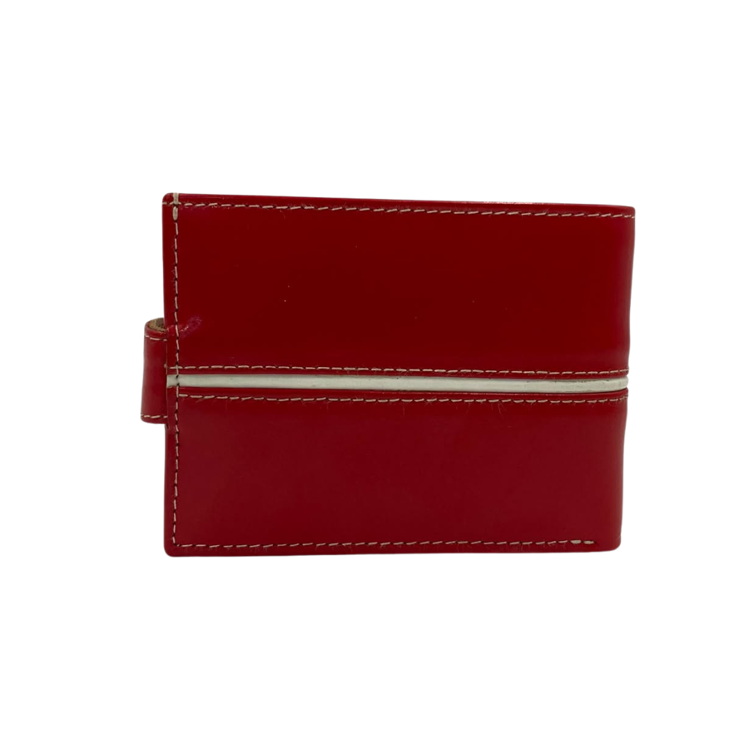 Men's Waterproof Bifold Leather Wallet with ID Window & Card Slots (White & Red Edition) #1729A [C.L.]