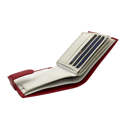 Men's Waterproof Bifold Leather Wallet with ID Window & Card Slots (White & Red Edition) #983CL [D.L.]