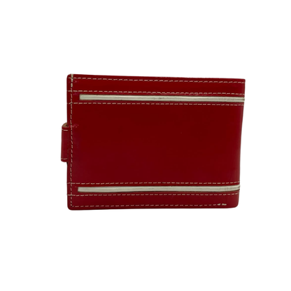 Men's Waterproof Bifold Leather Wallet with ID Window & Card Slots (White & Red Edition) #1729A [D.L.]