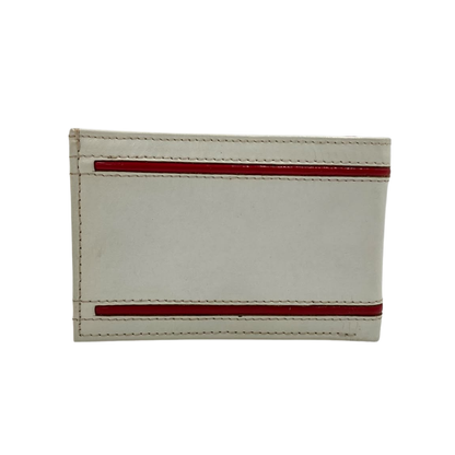 Men's Waterproof Bifold Leather Wallet with ID Window & Card Slots (White & Red Edition) #1020B [D.L.]