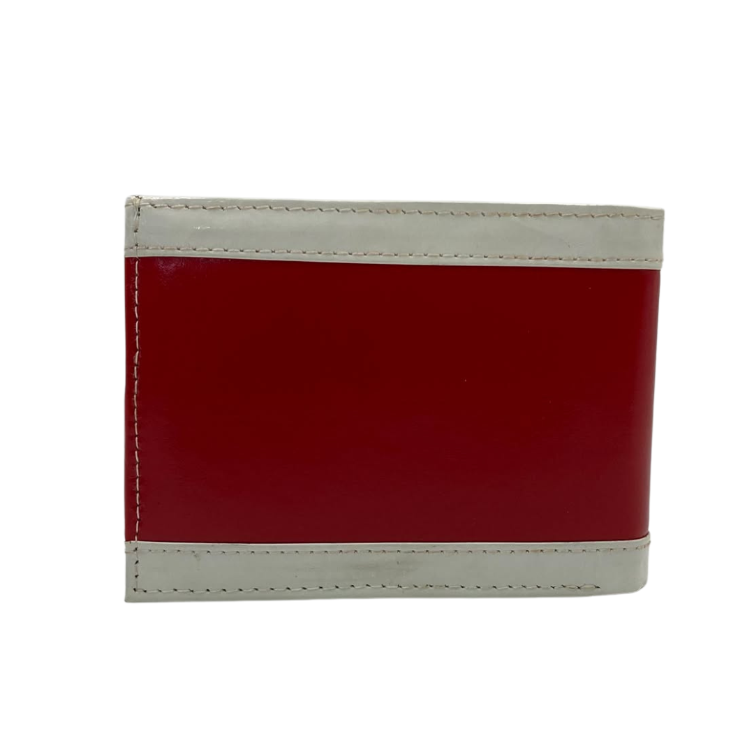 Men's Waterproof Bifold Leather Wallet with ID Window & Card Slots (White & Red Edition) #803 [PATTI]
