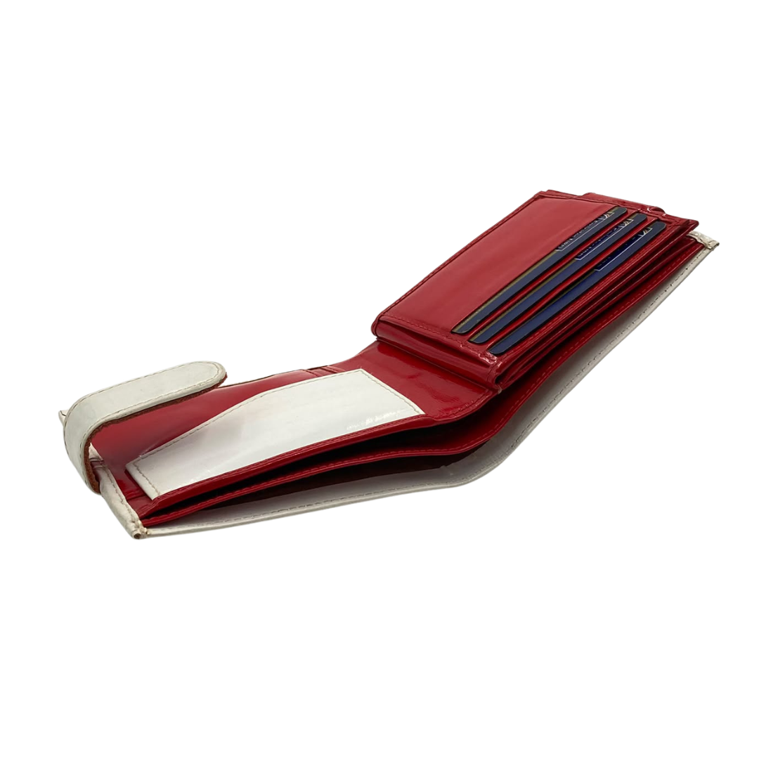 Men's Waterproof Bifold Leather Wallet with ID Window & Card Slots (White & Red Edition) #1887CL [C.L.]