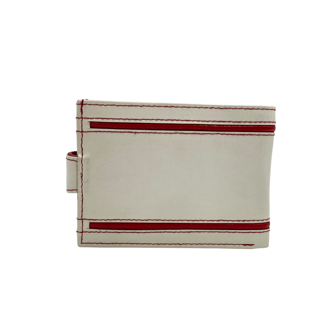 Men's Waterproof Bifold Leather Wallet with ID Window & Card Slots (White & Red Edition) #1729A [D.L.]
