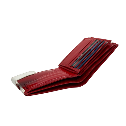 Men's Waterproof Bifold Leather Wallet with ID Window & Card Slots (White & Red Edition) #983CL [PATTI]