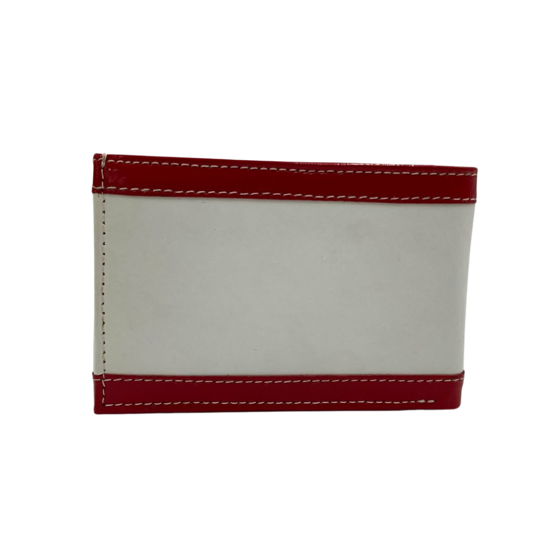 Men's Waterproof Bifold Leather Wallet with ID Window & Card Slots (White & Red Edition) #1020B [PATTI]