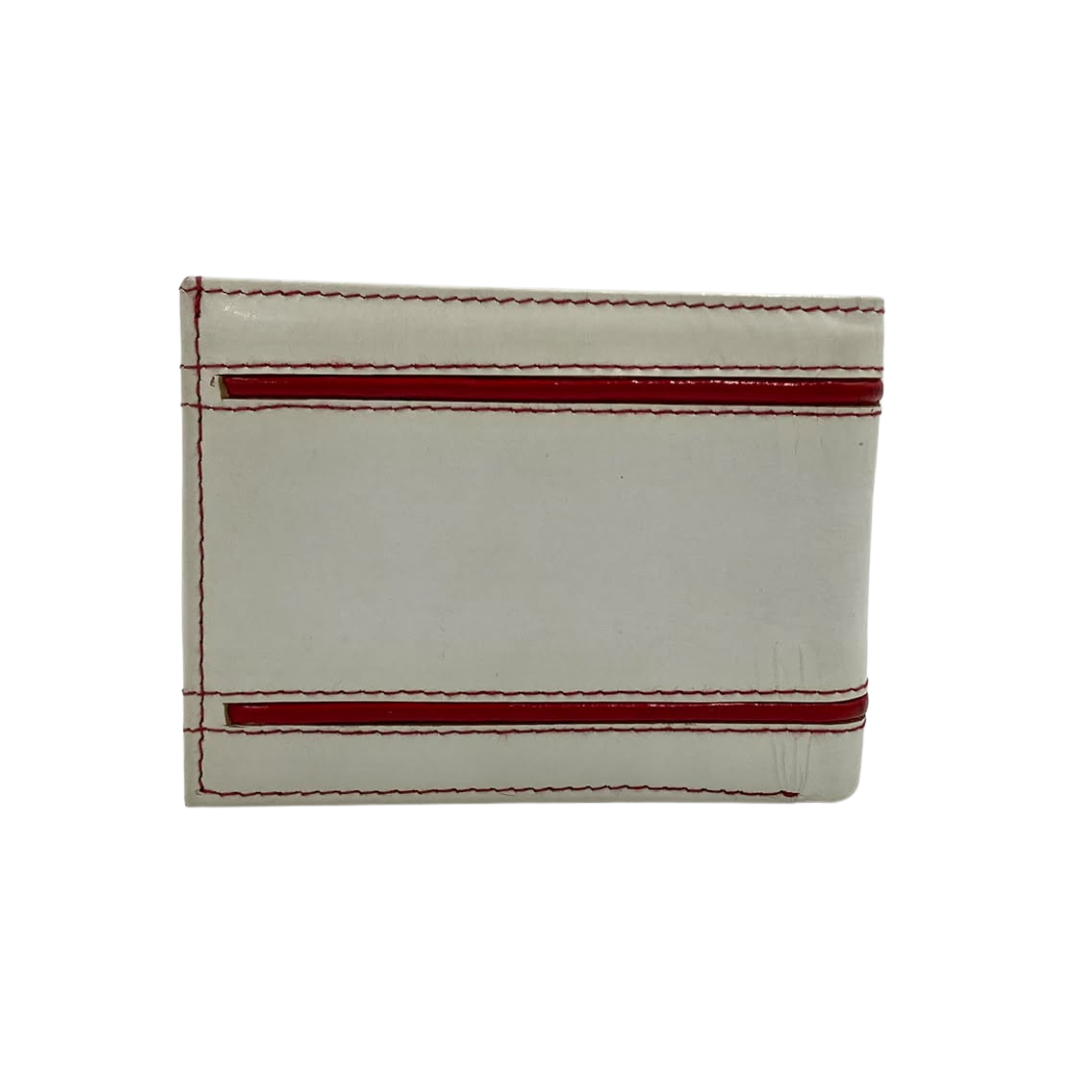 Men's Waterproof Bifold Leather Wallet with ID Window & Card Slots (White & Red Edition) #1728 [D.L.]