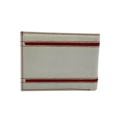 Men's Waterproof Bifold Leather Wallet with ID Window & Card Slots (White & Red Edition) #1728 [D.L.]