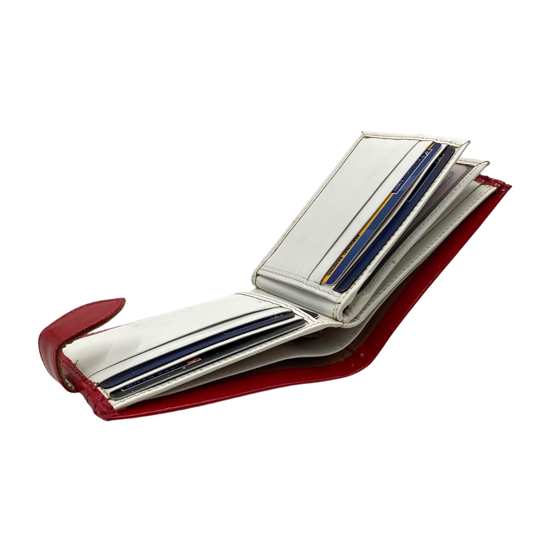 Men's Waterproof Bifold Leather Wallet with ID Window & Card Slots (White & Red Edition) #892AL [D.L.]