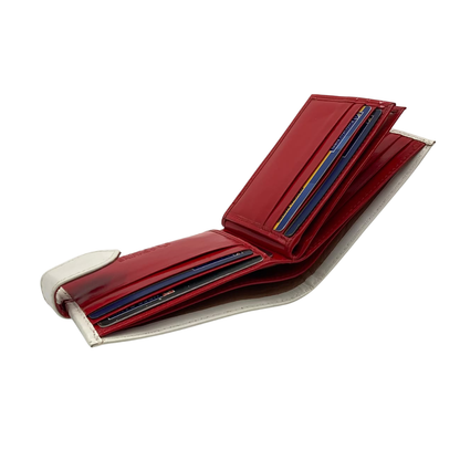 Men's Waterproof Bifold Leather Wallet with ID Window & Card Slots (White & Red Edition) #892AL [C.L.]