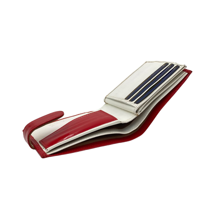 Men's Waterproof Bifold Leather Wallet with ID Window & Card Slots (White & Red Edition) #1887CL [PLAIN]