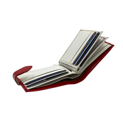 Men's Waterproof Bifold Leather Wallet with ID Window & Card Slots (White & Red Edition) #892AL [C.L.]