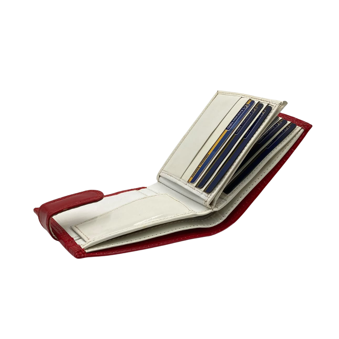 Men's Waterproof Bifold Leather Wallet with ID Window & Card Slots (White & Red Edition) #983CL [plain]